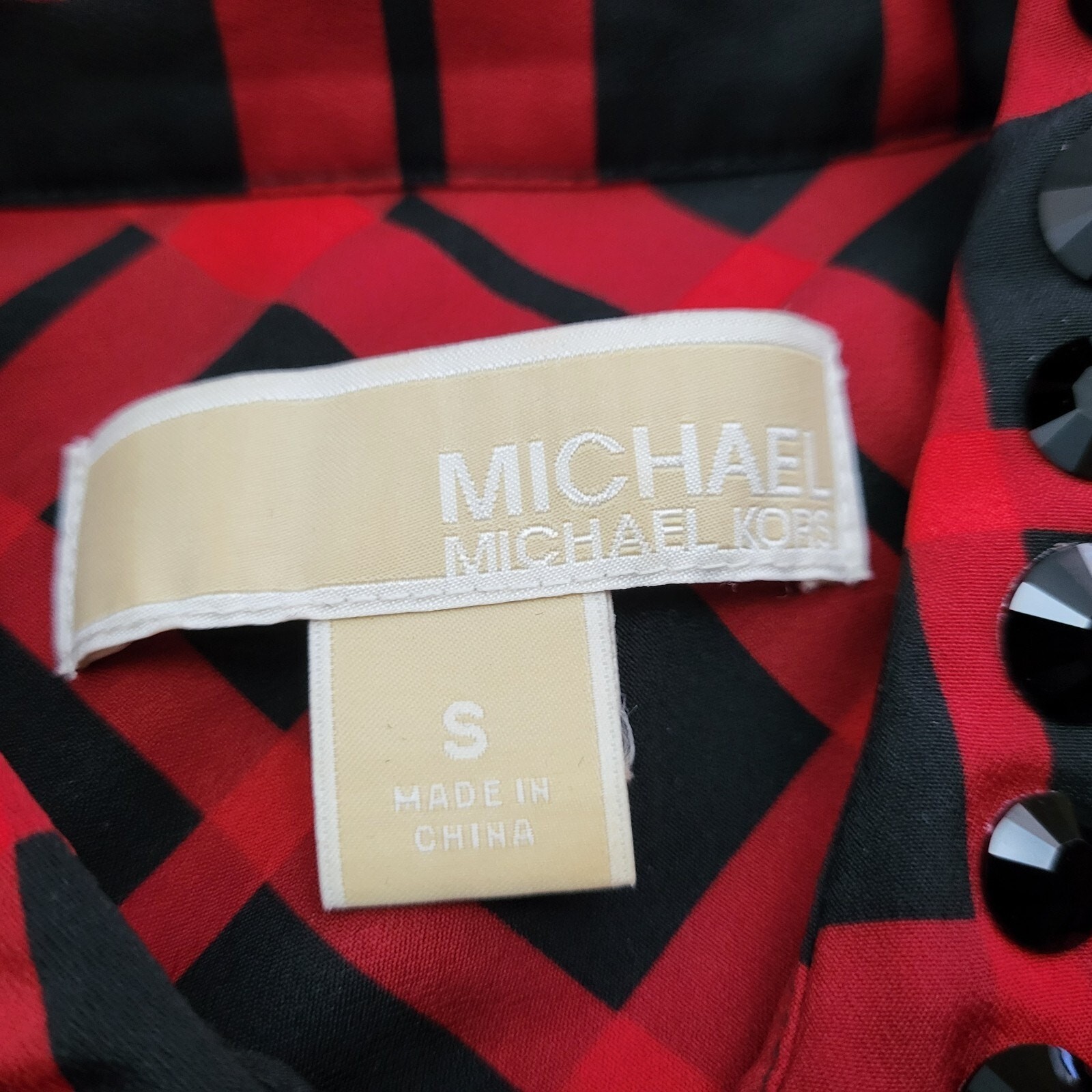 Michael Kors Blouse Womens Small S Long Roll Tab Beaded Tunic Button Plaid Red thumbnail 9