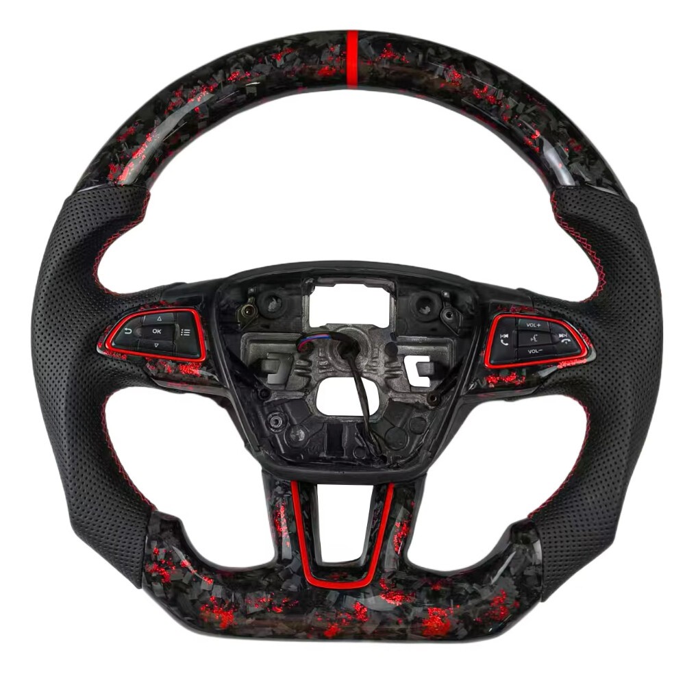 Red Forged Carbon Fiber Leather Steering Wheel for Ford MK3 FOCUS RS ST 2011-18