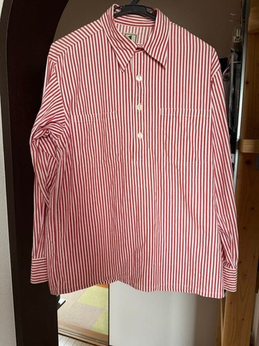 Sugar Cane, SUGAR CANE Red & White Stripe Pullover Smock Shirt M Vintage