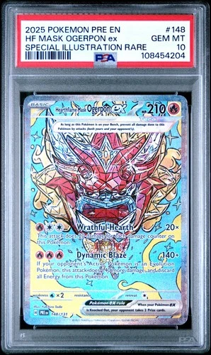 2025 POKEMON PRE EN-PRISMATIC EVOLUTIONS #148 HEARTHFLAME MASK OGERPON EX PSA 10