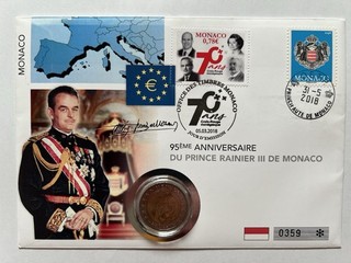 2 Euro Monaco 2002 Kursmünze in Numisbrief zum 95. Geburtstag Rainier III 2018