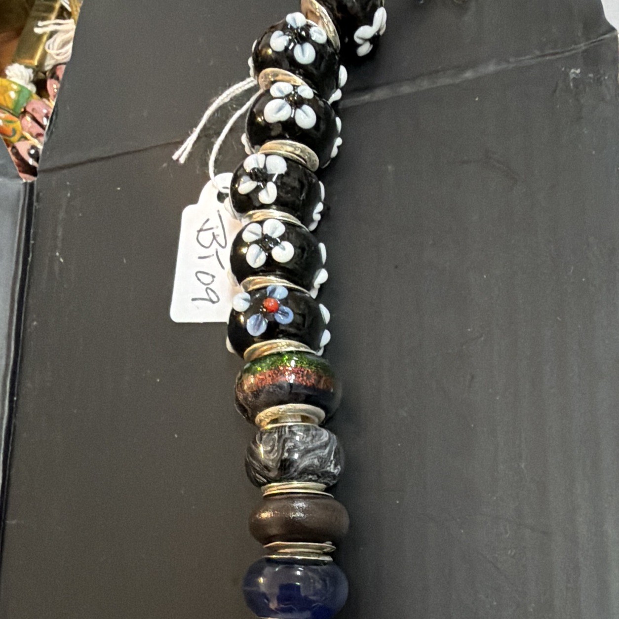 10 Murano hand blown glass beads 925 sterling bezels
