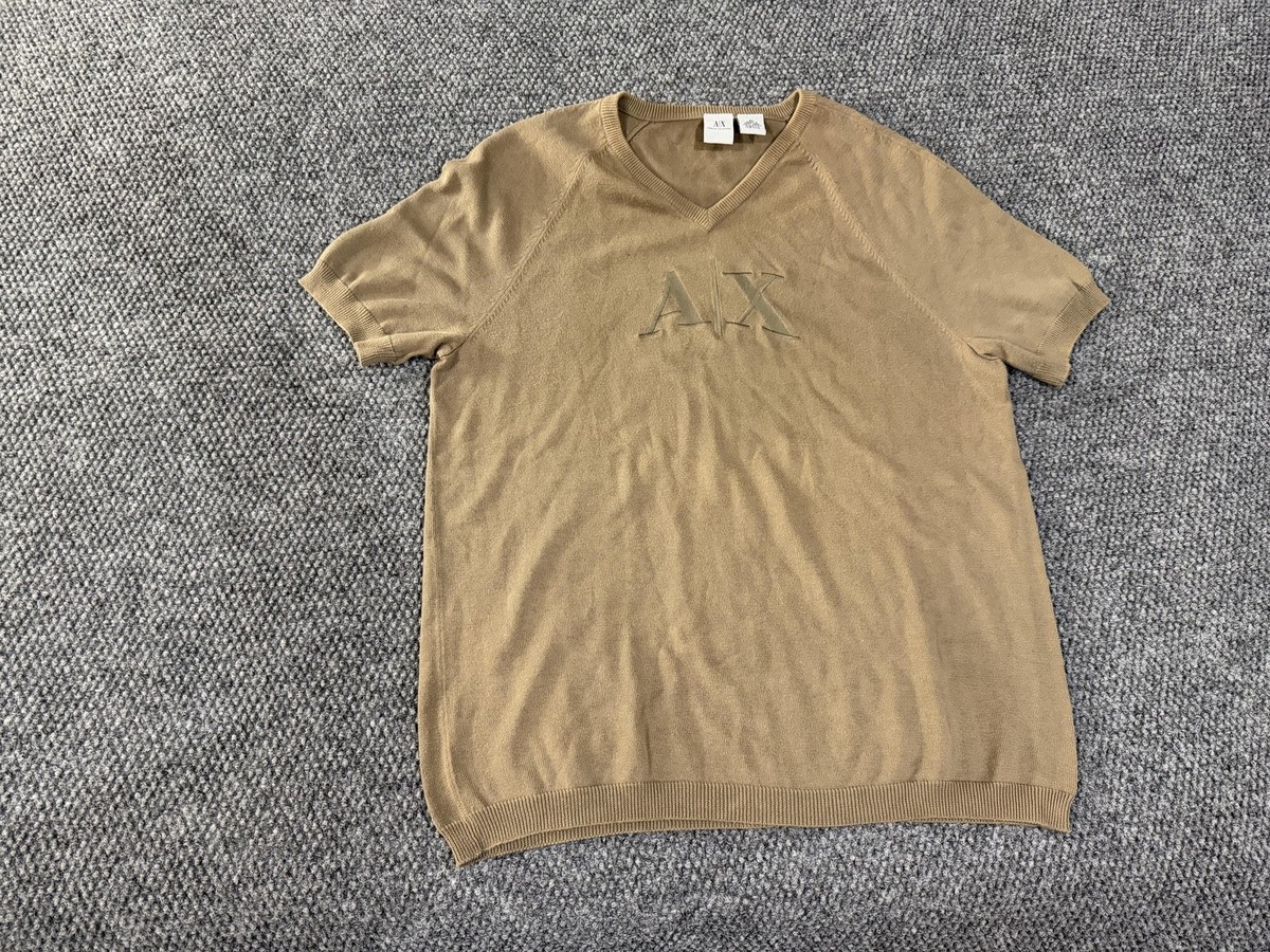 レア EMPORIO ARMANI 変形 sweater archive Armani Exchange Sweater Mens XL Brown V Neck Short Sleeve Cotton