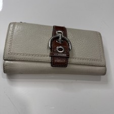 Vintage Coach Soho Buckle Signature Cream Brown Leather Trifold Wallet A020526