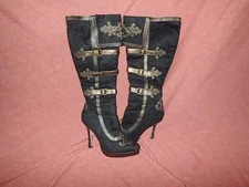 Victorian Steampunk Pirate Renn Fest Black Knee-High Boots Size 9