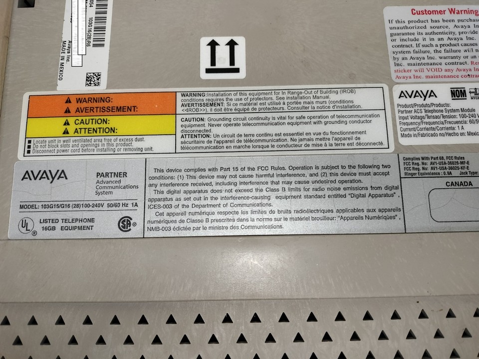 AVAYA Partner ACS R6 R6.0 Processor Module 103G15/G16 Phone System ...