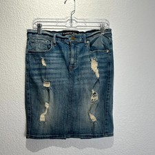 Express Jeans Straight  Pencil Skirt Womens 6 Blue Denim Distressed Tattered