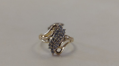 Vintage Damen 10k YG Diamant Wasserfall Ring mit weißer Rhod hoch, Gr. 8, 2,5g