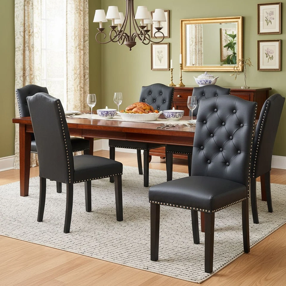 Juego de 2 sillas de comedor asientos de cocina cubierta de cuero PU con patas de madera Foto 4 de 4