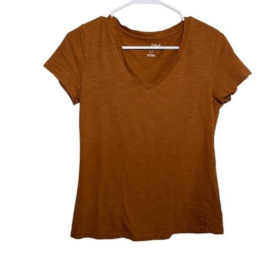 Universal Thread Blouse Women's Small Brown V-Neck Short Sleeve Solid Tee Top