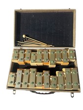 Kitcher Vintage Antique Wood  Brass Xylophone In Antique Travel Case 1940s-50s