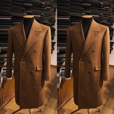 Vintage Men Wool Overcoats Double Breasted Formal Business Wear Men Long Jacket