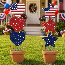 6 Pack Outdoor 4Th of July Yard Signs Decorations Patriotic Yard Stakes Red Whit