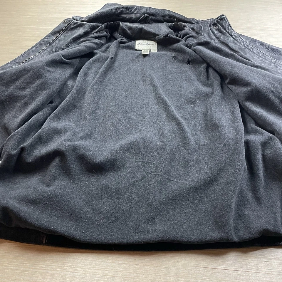 Винтажная кожаная мотоциклетная куртка Eddie Bauer XL ВЫСОКАЯ на молнии из флиса с подкладкой 90-е - Изображение 4 из 4