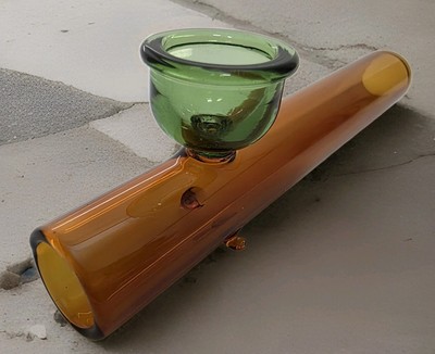 4.75'' Inch Glass Pipe Steamroller Style Smoking Pipe Amber Green Free Screens