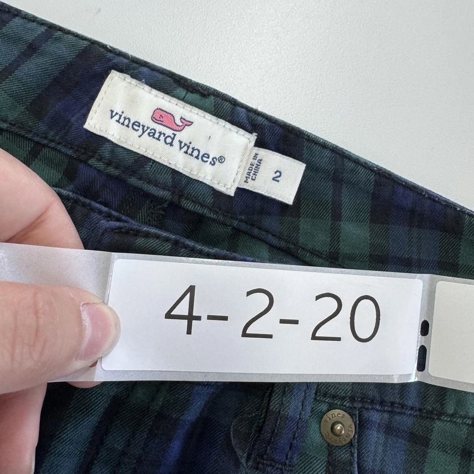 Pantalones Vineyard Vines para mujer 2 verdes azules a cuadros calce ajustado elásticos 2P0304 preppy Foto 3 de 4