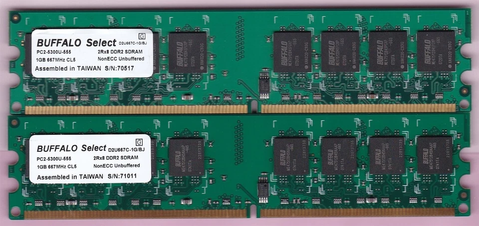 2GB 2x1GB PC2-5300 BUFFALO SELECT D2U667C-1G/BJ DDR2-667 Desktop Ram Memory Kit - Image 2 of 4
