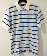 Ralph Lauren Men's Custom Slim Fit Polo Shirt White/Blue Stripe M Mesh New