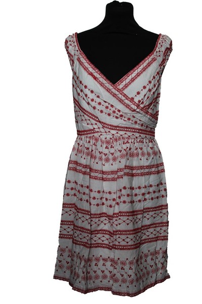 Damenkleid Sommerkleid Kleid Manoukian Ecru Rot Gestickt AUJ6X251 Mary Gr. 42-image