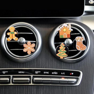 5Pcs Christmas Car Air Vent Clips Gingerbread Snowflake Xmas Tree Car Air Freshe