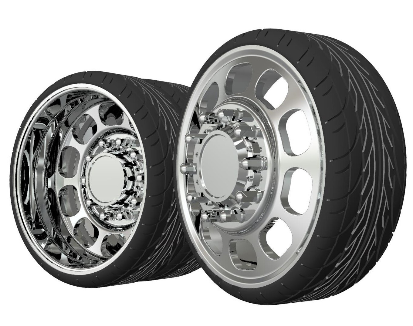 1:25-1:24 Scale Resin 24" Milled Slot Dually Tires With Brak