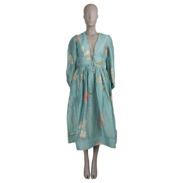 72031-1 auth ZIMMERMANN mintgrün Leinen 2025 ILLUMINATE DRAW BILLOW Kleid 0 XS