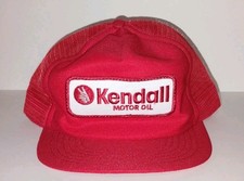 Vintage Kendall Motor Oil Snapback Trucker Patch Cap Red Mesh Hat Excellent