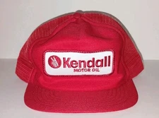 Vintage Kendall Motor Oil Snapback Trucker Patch Cap Red Mesh Hat Excellent 