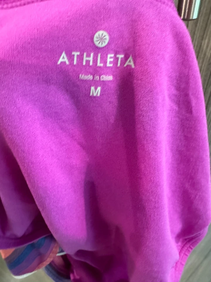 Pantalón Corto de Natación Athleta Para Mujer Rosa Multicolor Rayas Tirar con Cordón Talla M Foto 3 de 4