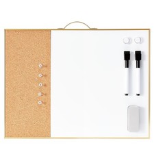 Small Cork Board Whiteboard Combo - 12" X 16" Portable Aluminum Gold Framed M...