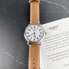 Shinola Mens Watch The Runwell 41mm White Dial With Brown Leather Strap