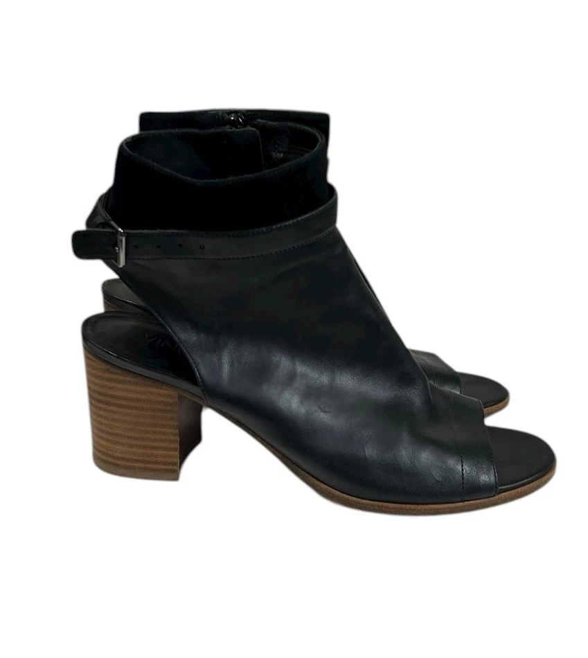 Vince Jane Leather Peep-Toe Buckle Bootie 2.8" Heel Size 9.5 - Image 2 of 4