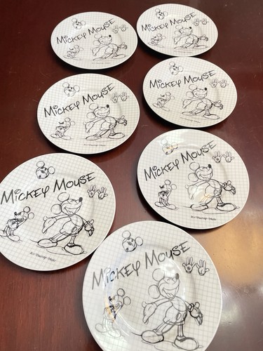Disney Sketch Book Mickey Mouse 8" Salad Dessert Plates Set of 7 Don Towsley