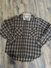 Vintage 80s Sears Roebuck Plaid Flannel Brown Tan Wool Grunge Acrylic Large
