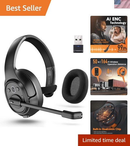 Trucker Bluetooth Headsets, Wireless Headset with AI Environmental Noise Canc...