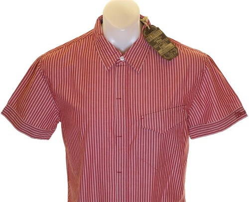 Nueva Camisa Auténtica Para Hombre Wrangler Manga Corta Rayas Grande Calce Ajustado Roja - Imagen 3 de 3
