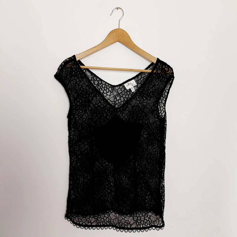 Top Original Milly of New York Negro Encaje Botón Costura Lateral Talla EE. UU. 8 UK 12 Foto 2 de 4