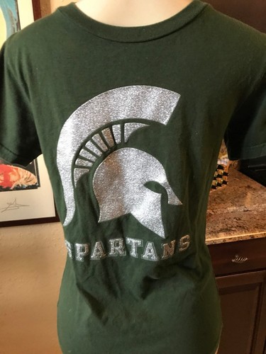 VTG NCAA Spartans GLITTER GRAPHICS SZ MED GREEN T SHIRT b13 - Picture 3 of 5