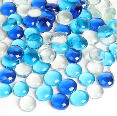 1LB Flat Glass Marbles, Blue Mixed Decorative Pebbles for Vases and Aquariums