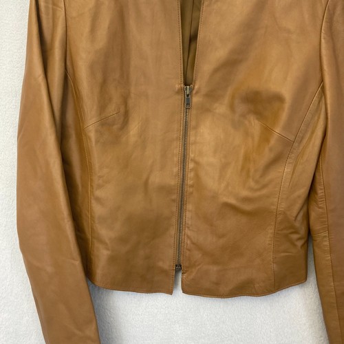 Vintage VAKKO Sport Cropped 100% Leather Jacket Womens Large Camel Brown Tan - Picture 8 of 13