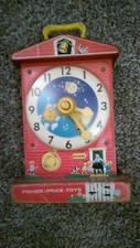 Vintage 1968 Fisher-Price Music Box Teaching Clock Wood Toy Works