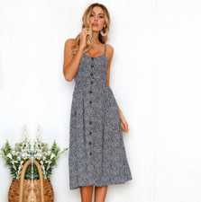 Summer Women Boho Holiday Strappy Floral Maxi Beach Sundress Party Long Dress
