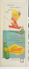 1959 Vintage Squirt Cartoon Boy Fishing Boat Vintage Print Ad Soda Drink