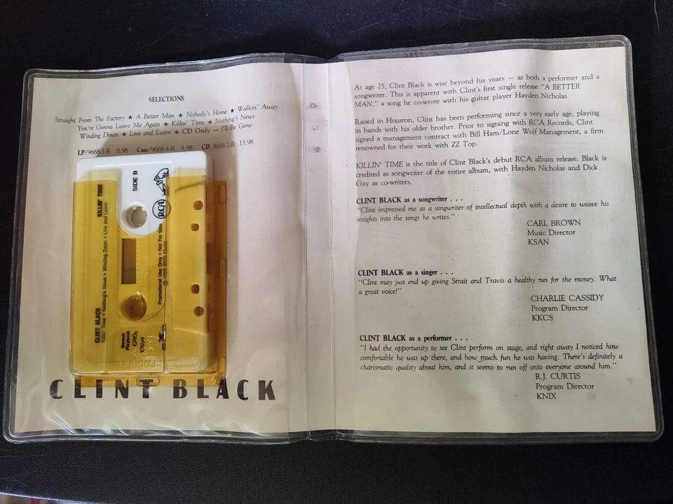Clint Black - Killin' Time (1989) Advance Cassette [Yellow Press Kit] Ultra Rare - Image 3 of 4
