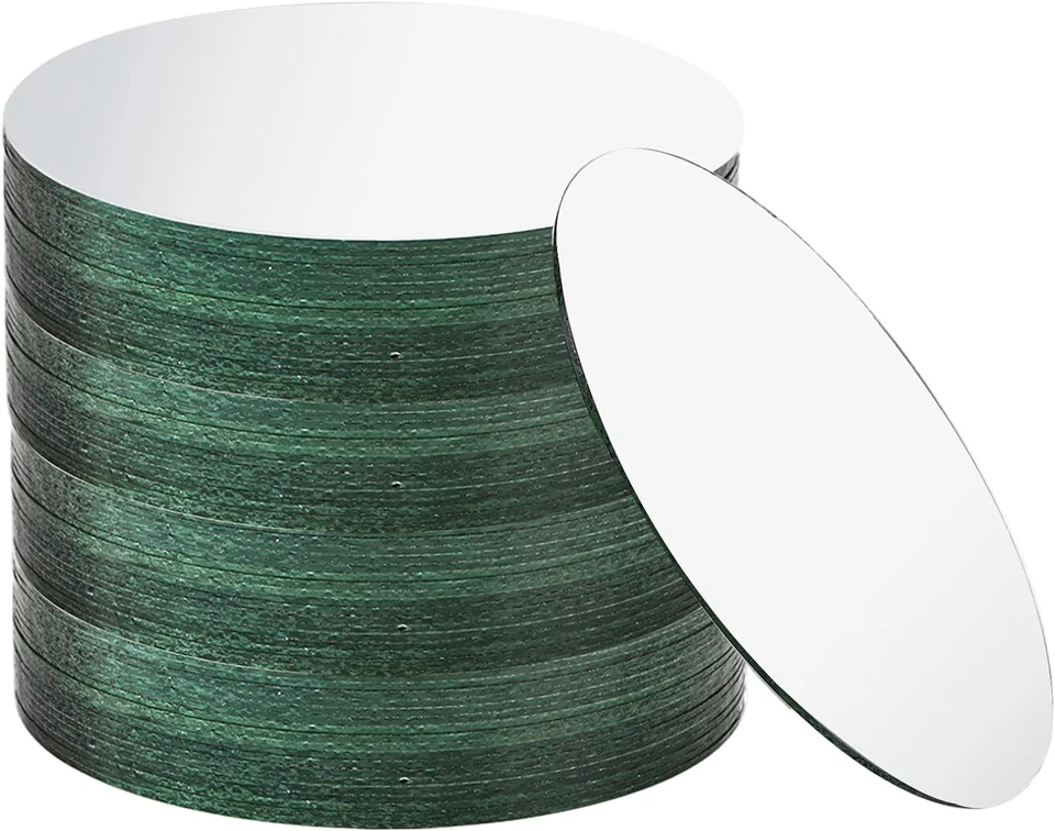 Azulejos de espejo de vidrio redondos Suwimut 30 piezas, bandejas de espejo redondas de 6 pulgadas sin marco Foto 4 de 4