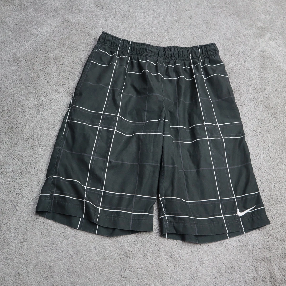 Nike Mens Activewear Running Shorts Plaid Elastic Waist Logo Black Size Small