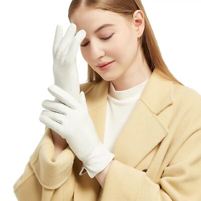 Leather Gloves for Women Italian Lambskin Leather Winter Genuine Warm Cashmer...