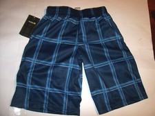 NEW Hurley sz 4 navy blue plaid boys swim shorts trunks elastic swimsuit