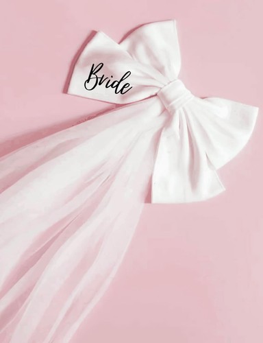Bride Veil Bachelorette Party Decorations White Hair Bow | Bridal Shower Supp... - Picture 2 of 7