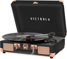 Vintage 3-Speed Bluetooth Portable Suitcase Record Player with Built-In Speakers